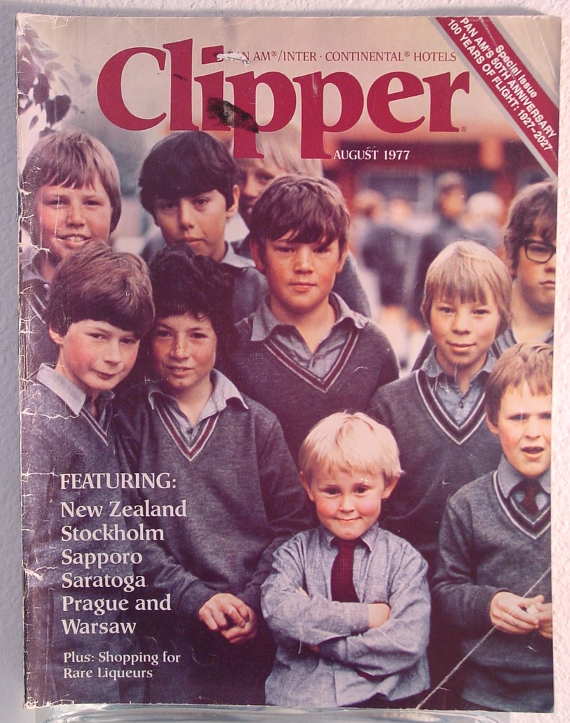 1977 August, Clipper in-flight Magazine with a cover story on New Zealand.